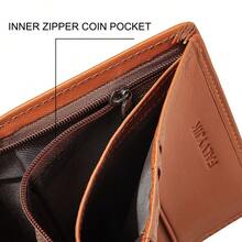 CAIBAOLAI 1pc Vintage Style Genuine Leather Men's Vertical Wallet, Slim Short Design, Can Hold ID Card And Multiple Credit Cards, Durable Classic Design, Portable And Easy To Carry - Khaki - View 9