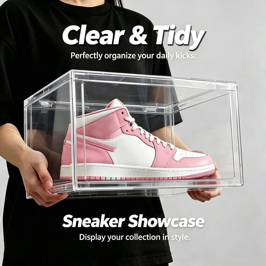 1pc Stackable Transparent Drawer Shoe Box, Space-Saving Easy Assembly Plastic Shoe Storage Box, Independent Transparent Shoe Display Box, Suitable For Home, Office And Entryway Storage - View 1