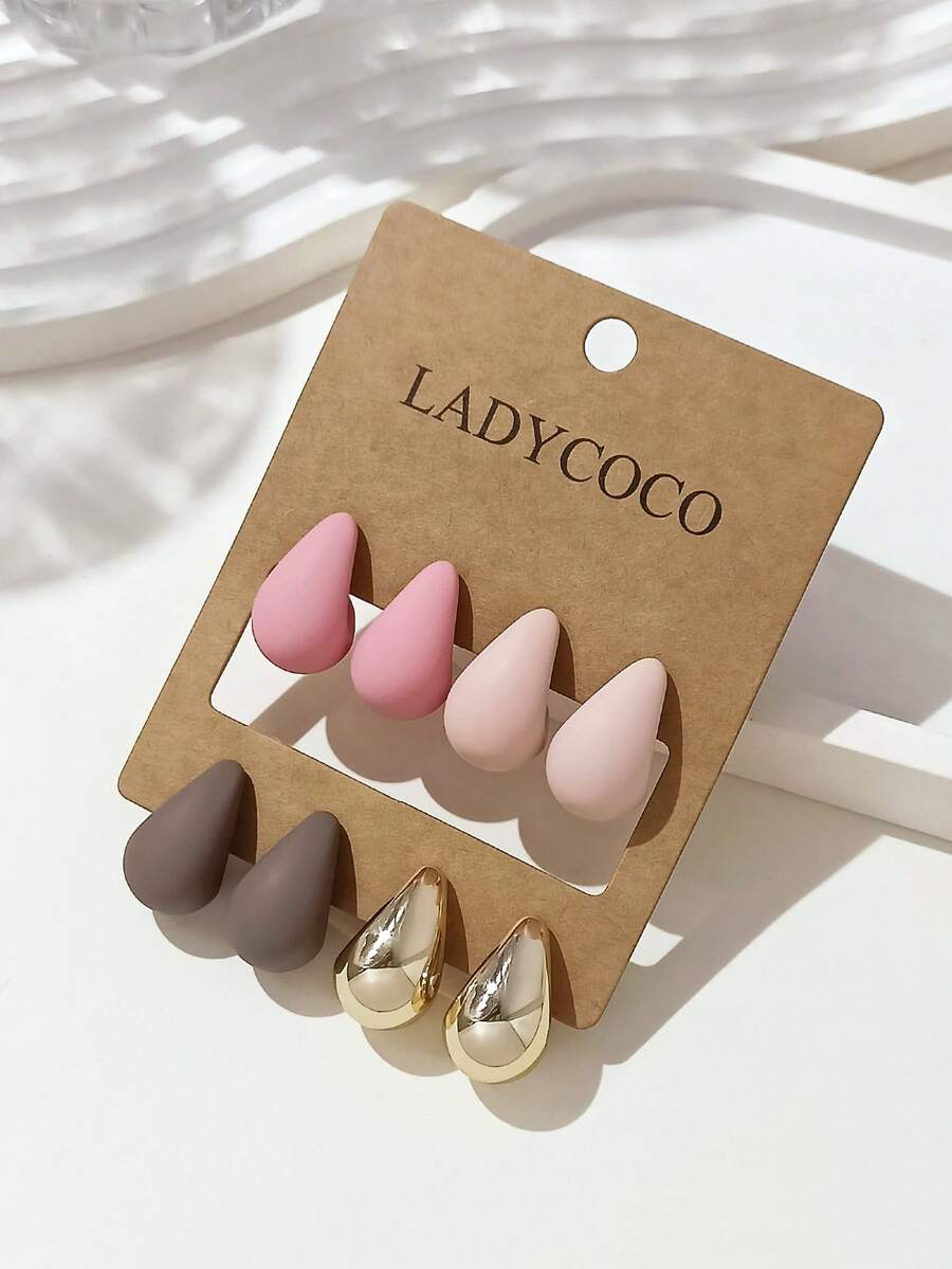 LADYCOCO 1組4對優雅多色水滴造型鉤耳環，適合女性日常配戴 - 彩色 - 查看 1