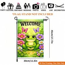 1pc 2D Garden Flag, Frog & Flower Butterfly Welcome Design Garden Flag - Single-Sided Print Outdoor Garden Home Decor, Holiday Decoration, Durable Polyester Material, 11.8x17.7 Inches, Flag Pole Not Included - A - View 3