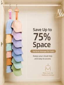 Hanging Hat Storage Strap With Clips, Wall-Mounted Hat Rack Closet Organizer, Space-Saving Hat Hooks Home Storage Accessories, Includes 1 Random Wall Hook - View 3