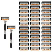 2pcs Black NICE Handle 36pcs Replacement Blades 6-Layer Manual Shaving Set | Men's Manual Shaving Set With 6-Layer Stainless Steel Blades, Reusable, Smooth Comfortable Clean Shave, Easy To Rinse And Clean - A - View 6