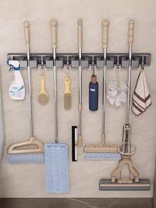 1 Wall‑Mount Mop Broom Holder, Adjustable Hooks Cleaning Tool Organizer Rack, Space‑Saving Storage For Bathroom Kitchen Garage Laundry Garden, Heavy‑Duty Household Storage Solution - Multicolor - View 6