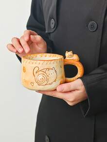 1pc Handmade Cute Cat Ceramic Mug, Creative Vintage 3D Cat Handle Coffee Cup, High Aesthetic Handmade Teacup, Suitable For Home, Restaurant, Cafe, Birthday Gift, Unique Handmade Gift - Multicolor - View 6
