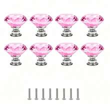 1/2/4/8pcs Pink Crystal Drawer Pulls, Diamond Style Cabinet Handles With Screws, Nursery Dresser Furniture Decor Accessories - Multicolor - View 9