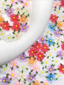 30pcs Mixed Color Gardenia 5-Petal Nail Art Charms, Glow-In-The-Dark 3D Fresh Clear Resin Nail Rhinestones, Small Decorative Accessories For Phone Case, Hair Clip, Earrings - Multicolor - View 7