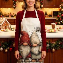 1pc Christmas Gnome Print Apron - Sleeveless Design, Durable And Comfortable Fit, Featuring Red Hat Gnome Holding Snow-Covered Mini Christmas Tree Pattern, Suitable For Cooking, Baking And Home Cleaning, Household Cleaning, Housework Apron, Hand-Painted Handmade Gardening Apron, Fun Holiday Gift - Multicolor - View 5