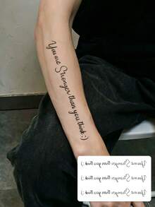 1 Sheet Inspirational Cursive Script Quote Temporary Tattoo Sticker, Motivational Handwriting Lettering Text Design, Waterproof Fake Tattoo For Forearm Wrist Arm Body Decor For Men Women - Black - View 1