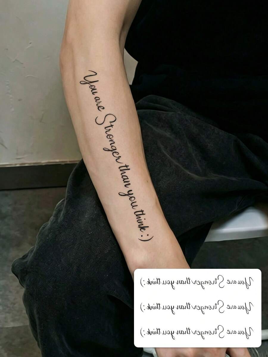 1 Sheet Inspirational Cursive Script Quote Temporary Tattoo Sticker, Motivational Handwriting Lettering Text Design, Waterproof Fake Tattoo For Forearm Wrist Arm Body Decor For Men Women - Black - View 1