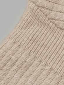 NiceArt Women's Khaki Wrap V-Neck Ribbed Knit Mini Dress, Blended Wool Material, Suitable For Autumn And Winter Wear, Elegant Feminine Style, Perfect For Vacation Brunch, Date Outfits And More - Khaki - View 5