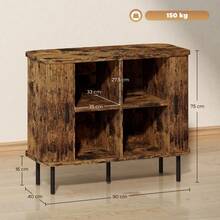 Mid-Modern Sideboard Storage Cabinet With Slatted Tambour Sliding, Kitchen Cabinet With Steel, On-Site - Rustic Brown + Engineered Wood - View 3