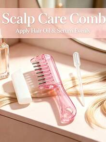Pink Ball-Tip Scalp Oil Applicator Comb, Scalp Oil Dispensing Hair Brush, For Home, Travel, Salon And Daily Use. Essential Oil Hair Care Comb. Comb + Dropper (Randomly Delivered In One Style) - Multicolor - View 1
