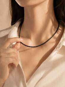 Unisex Black Twisted Rope Chain Necklace, Gift For Friends - Black - View 3