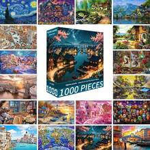 1000片拼图玩具，尺寸70厘米*50厘米，油画风景卡通图案，成人减压，装饰艺术品，适合万圣节、圣诞节、生日礼物 - 彩色 - 查看 2