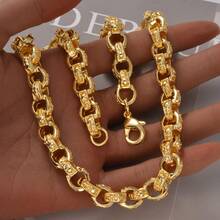 1pc Luxury Thick 14K Gold Plated Copper 10mm Skull Round Link Chain Necklace, Hip Hop Rock Punk Style, Men's Daily Party Wear, Gift For Boyfriend - Gold - View 4