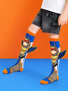 Boys 3D Wing Robot Knee‑High Socks, Cute Cartoon Superhero Printed Novelty Mid‑Calf Socks For Kids - Multicolor - View 9