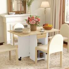 Folding Dining Table, Drop Leaf Table Small Spaces, Foldable Table With Drawer And Storage Shelves Kitchen, Dining Room, Oak On-Site - 1 - View 2