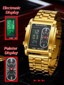 VA VA VOOM Brand New Men's Dual Display Watch, Stainless Steel Band, Luminous Digital + Pointer Quartz Dual Movement, Alarm, Stopwatch, Calendar, Day Of The Week, Luminous Multi-Function Men's Watch - Dual-display Style - View 9