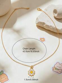 5pcs Colorful Daisy, Cherry And Other Shaped Girls Pendant Necklace Set, Daily Wear And Festival Outfit, Fresh And Simple Style, Non-Repeating For A Week, Gift For Sisters And Best Friends - Gold - View 2