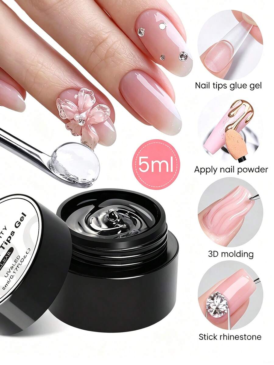 BORN PRETTY 5ml Solid Nail Tips Gel Clear No Sticky UV/LED Curing Adhesive For Press On Nails Carving Flower Rhinestone Moliding - 5ml - View 1