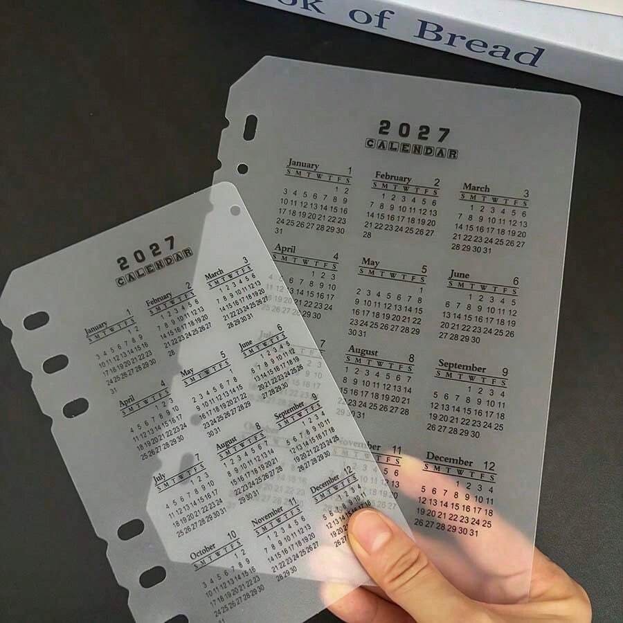 2pcs 2027 A5/A6 Loose Leaf 6 Holes Calendar Separator Page, Durable Transparent PP Frosted Material For Planner Time Management,Back To School Season - A - View 1