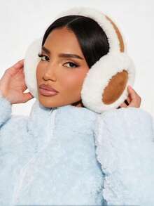 1pc Fuzzy Plush Winter Earmuffs, Soft Warm Foldable Ear Muffs, Outdoor Cold‑Weather Ear Protection Accessories For Women Daily Travel - Multicolor - View 2