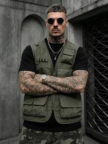 Men's Spring/Autumn Lightweight Outdoor Workwear Multi-Pocket Tactical Vest Jacket - Army Green - View 2