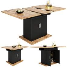 Telescopic Dining Table (140*70cm), Extendable Dining Table With Storage Shelf, Space-Saving Kitchen Table, Dining Table With Three Shelves, Extendable Dining Table Kitchen And Living Room, Natura - 1 - View 5