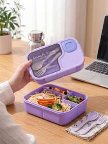 1pc Bento Lunch Box, Adult Meal Container With Spork And Sauce Pot, Microwave & Dishwasher , Suitable For Outdoor Picnic, Party, Kitchen Dining - Multicolor - View 5