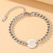 Men's 12 Zodiac Signs Bracelet 304 Stainless Steel Cuban Chain Round Plate Zodiac Pendant Adjustable Hip-Hop Accessory Birthday Gift - Chain Bracelet - View 17