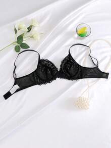 Women's Fashion Floral Lace Underwire Triangle Cup Bra - Black - View 6