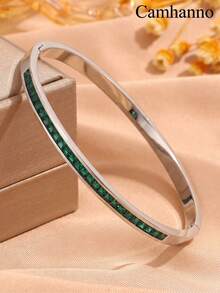1 Pieza Moderno Brazalete De Acero Inoxidable Y Circonita Cúbica Adecuado Para Mujeres - Dorado - Ver 18