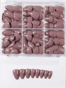 5pcs/Set (120pcs) Y2K Almond Shape Brown Short Full Coverage False Nails, Suitable For Women And Girls Daily And Party Use, Nail Art Supplies - Multicolor - View 4