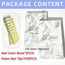 Premium Luxury Marble Texture Embedded Nail Color Book 160 Colors/216 Colors Set With 840pcs Practice Nail Tips, Gel Polish Sample Display Storage Tool, Commercial Nail Salon Display Storage Supplies, Home DIY Nail Display Accessories - Multicolor - View 14