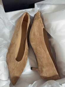 2026 New Plus Size Women's Pointed Toe V-Neck Low Heel Slip-On Elegant Low Vamp Pumps - Khaki - View 5