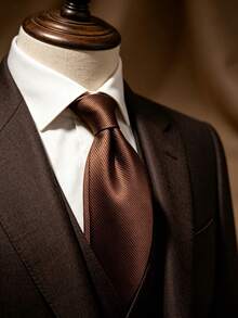 1PC Men's Fashion Solid Mint Green Thin Striped Versatile Narrow Encrypted Tie Suitable For Banquet, Party, School, Wedding - Coffee Brown - View 2