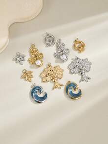 2pcs Stainless Steel Pendants Money Tree Maple Leaf Wave Flower Pearl Style Gold Silver Color Optional Suitable For DIY Jewelry Making Necklace Keychain Phone Chain Earring Bracelet Accessories And Other Jewelry Crafting - Multicolor - View 1