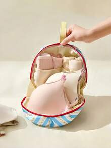 1Pc Beige Cute Cartoon Dog Plaid Drawstring Lightweight Portable Multipurpose Storage Organizer Bag Unisex For Cosmetics Toiletries Underwear Daily Travel Outdoor Activities - Multicolor - View 7