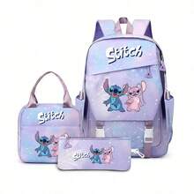 Miniso Disney「莉洛與史迪奇」3合1學生背包套裝，包含背包＋保溫便當袋＋鉛筆袋，開學送禮首選 - 紫色 - 查看 3