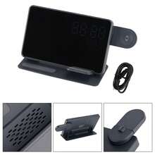 6-In-1 Charger Station For Phone/Watch/Android Devices With LED Clock & Temp Display, Bedside Mirror, Organizer For Electronic Devices - Black - View 3
