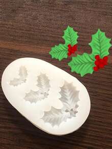 1 buah Cetakan Silikon Berbentuk Lonceng & Daun Natal DIY Aromaterapi Cetakan Lilin Resin Plaster Liburan - Daun Holly Putih - View 3