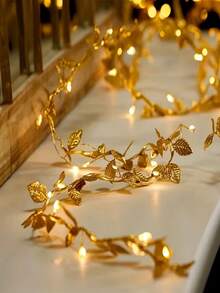 1pc Gold Leaf String Lights, LED Gold Leaf Vine Fairy Lights, Suitable For Home Decor, Bedroom Decor, Wedding Decor, Birthday Decor, Party Decor, Christmas Decor, Thanksgiving Decor, New Year Decor And Room Decor - Warm Light - View 4