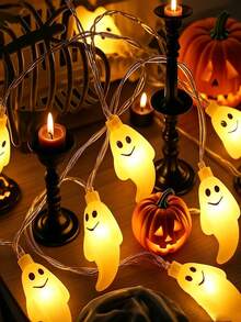Halloween Ghost LED Light String Battery-Powered Holiday Atmosphere Fairy Lights, Battery Box Powered For Indoor Parties And Window Display Decorations, Two Sizes Available - Ghost Light String - View 9