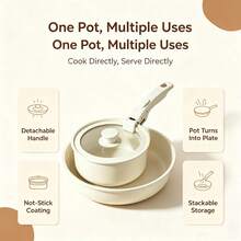 Juego de 5 piezas de utensilios de cocina antiadherentes con mango desmontable, olla y sartén multifunción con mango desmontable, cocción y servicio directo, diseño apilable que ahorra espacio, adecuado para la cocina del hogar - Ver 6