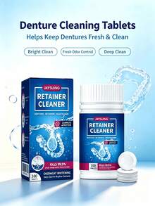 JAYSUING Tablet Pembersih Gigi Tiruan & Retainer Berbuih, Rendam untuk Menghilangkan Noda & Mengurangi Bau, Tablet Pembersih Aksesori Gigi Tiruan & Retainer - Keadaan Padat - View 1