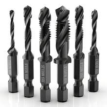 Set Bor dan Ulir 6 Buah, Ulir Spiral Komposit Tahan Karat 3-in-1, Metrik M3 M4 M5 M6 M8 M10, Tangkai Heksagonal 1/4" - 6 buah - View 1