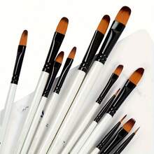 12pcs Professional Beige Bristle Paint Brush Set, Nylon Bristles, Perfect For Acrylic, Watercolor And Oil Painting, Suitable For Beginners And Experienced Artists - Sets - View 8