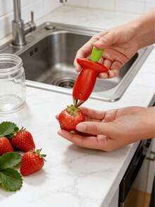 1pc Strawberry Huller - Multi-Functional Stainless Steel Strawberry Stem Remover, Pineapple Eye Remover, Fruit And Vegetable Stem Remover, Easy To Operate And Labor-Saving, Quickly Removes Strawberry Stems, Easily Process Ingredients, Practical Kitchen Tool. - Seed Remover - View 2