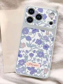 1PC Vintage Purple Floral Lychee Texture Large Window Phone Case, Artistic Fresh Style Full Coverage Protective Shell Compatible With Apple 17 Pro Max 17 Pro 17 16 Pro Max 16 Pro 16 15 Pro Max 15 Pro 15 14 13 12 11 - Multicolor - View 3