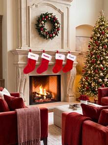 1/3/5 Pcs, Personalized Custom Embroidered Name Christmas Stocking, For Fireplace Hanging Home Decor, Family Gathering Xmas Party Gift, Christmas. - Multicolor - View 6